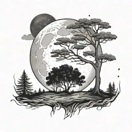 Night Sky With A Moon And Trees