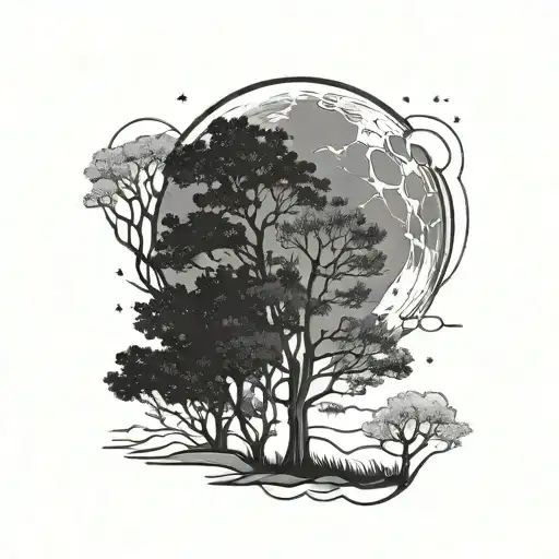 Night Sky With Moon And Trees