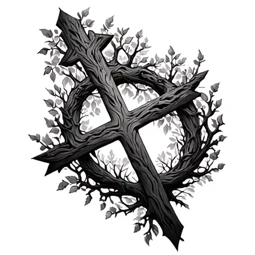 Cross And Tree Of Life Intertwined