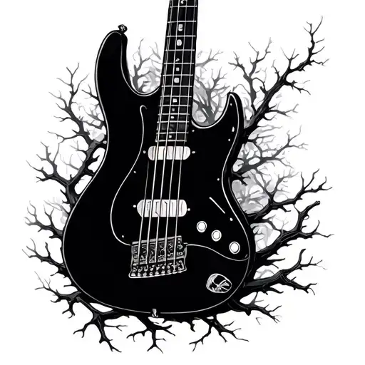 Tree Branches Form Outline Of Bass Guitar Intertwined