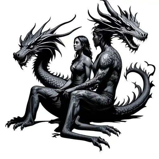 People Sit On Dragon In The Fire