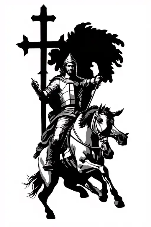 Saint George In Armor On Horse Jumping With Saint George Cross