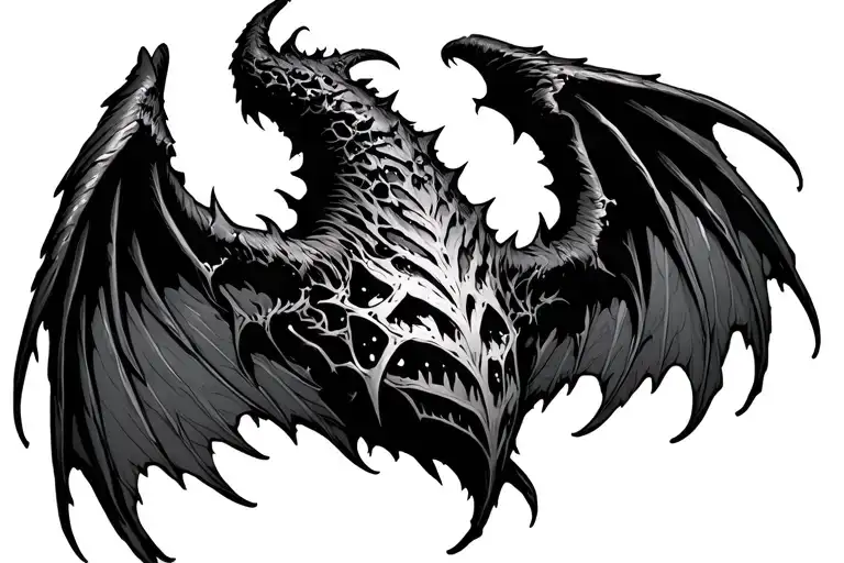 A Demonic Wing That Has Torn And Perforated Fins And Is Scary And Black And White