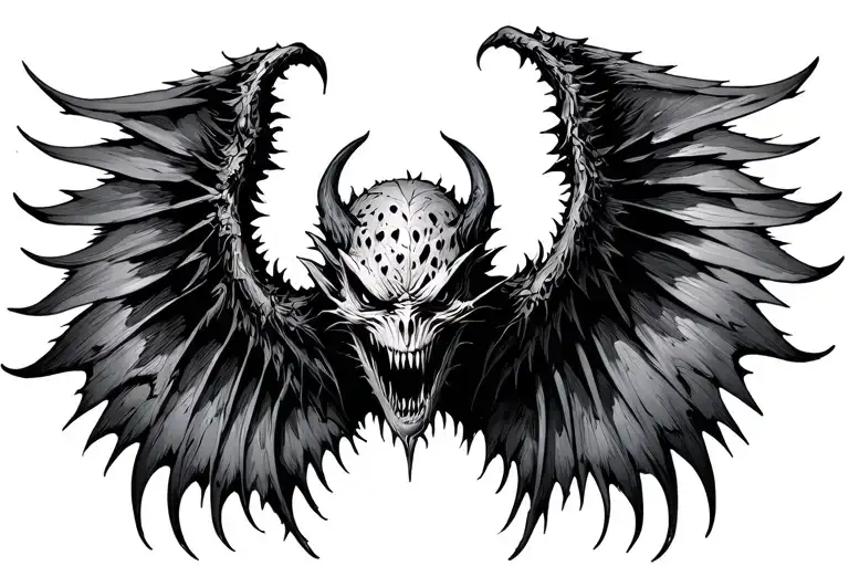 One Demonic Wing That Has Torn And Perforated Fins And Is Scary And Black And White