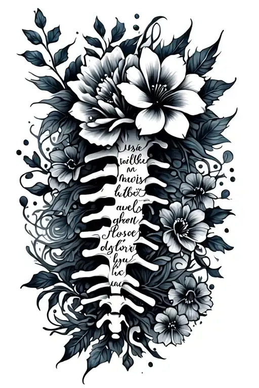 Spine Tattoo With A Quote With Flowers And Sea Life