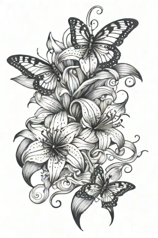 The Flower Lily And Butterflies Flying