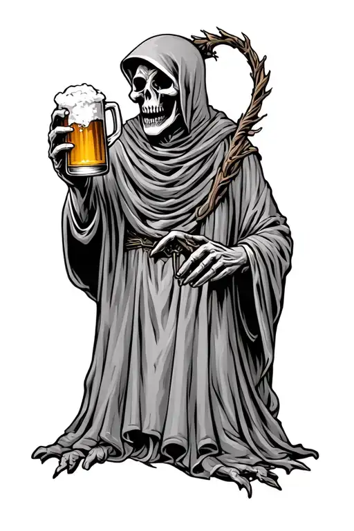 Drunk Grim Reaper Holding A Beer Mug
