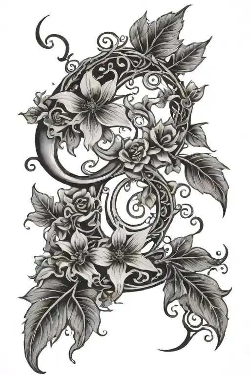 Flower Vine Growing Around Crescent Moon