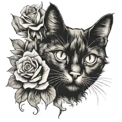 Black Cat Under A Wilted Rose