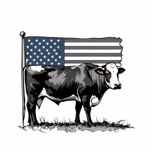 American Flag With A Cow
