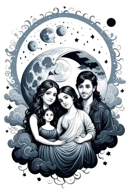 Family With A Moon And Clouds Surrounding