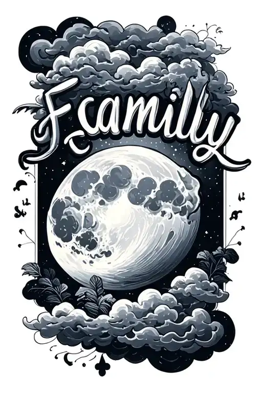 The Word Family With A Moon And Clouds Surrounding