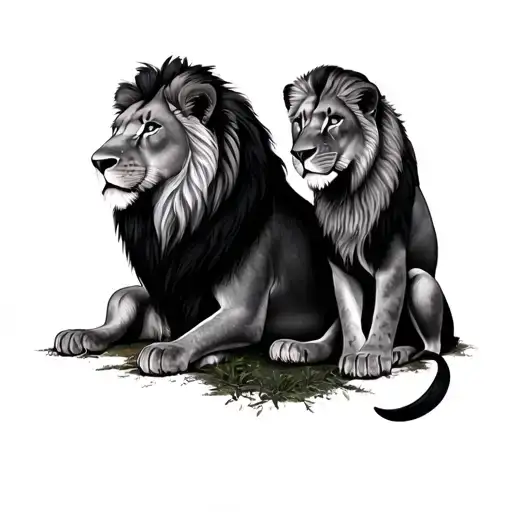 Lion And Lioness With 2 Dates