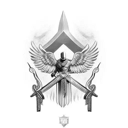 Manager's Hand Holding A Gladiator Sword With An Eagle Flying Above