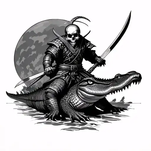 Skull Samurai Slaying An Alligator