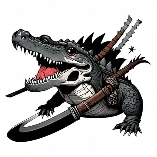Skull Samurai Stabbing Alligator