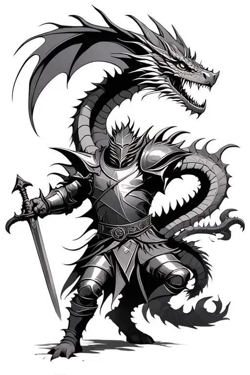 Dragon Attacking Knight Holding A Sword