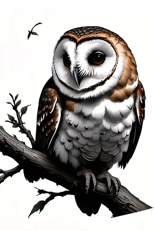 Barn Owl On Branch With Mood