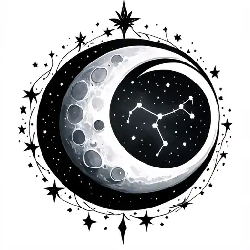 Waxing Crescent Moon With Leo Constellation