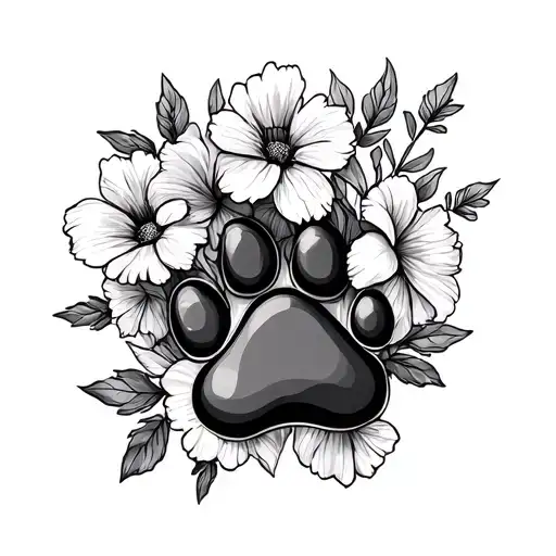 Flowers And Dog Paw Print