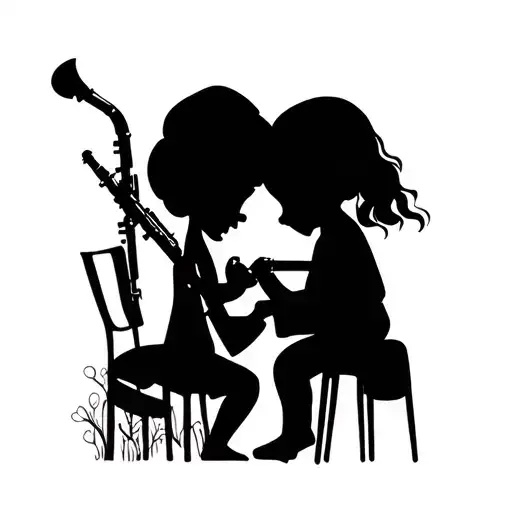 Brother And Sister Playing Clarinet Silhouette
