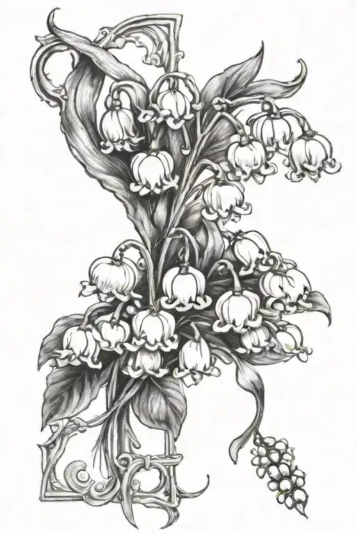 Lily Of The Valley Flower Tattoo In Antique Picture Frame