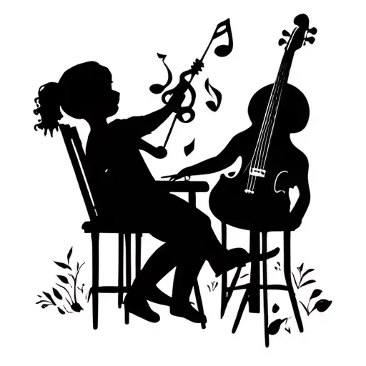 Boy And Girl Learning Music Silhouette Filled