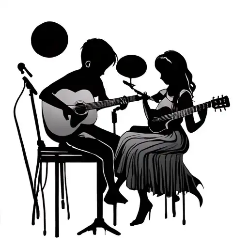 Boy And Girl Playing Music Silhouette