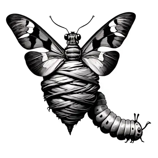 A Cocoon With A Caterpillar Wrapped Around It With A Moth Emerging From The Top