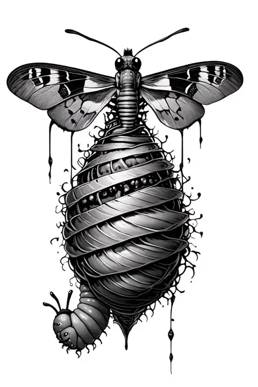 A Gothic Aesthetic Cocoon With A Caterpillar Wrapped Around It With A Moth Emerging From The Top