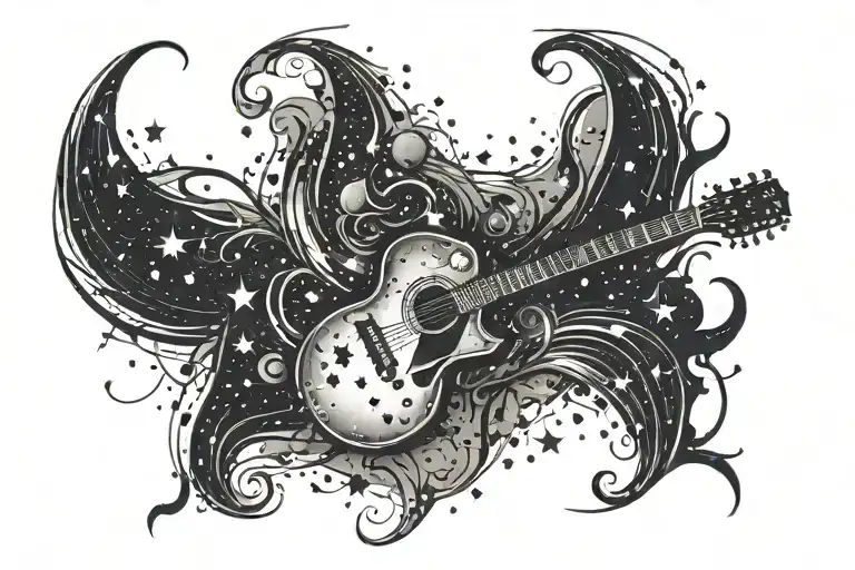 A Guitar Made Of Stars And Galaxies Symbolizing The Love For Music And Space