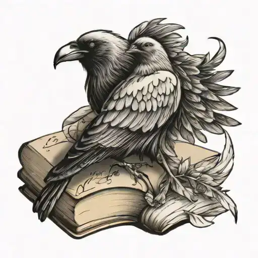 A Black Raven And A White Dove On A Book