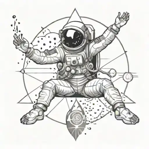 Tattoo Of Astronaut Doing Yoga In Lotus Position Levitating With Universe