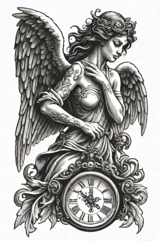An Angel Holding A Clock