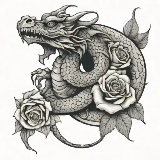 Dragon And Rose Intertwined