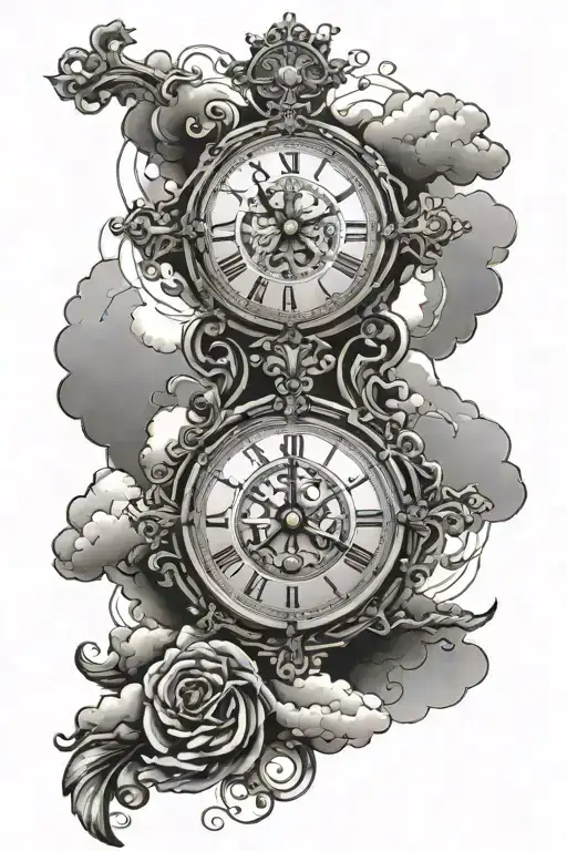 A Cross With A Clock Behind It With Clouds Around It