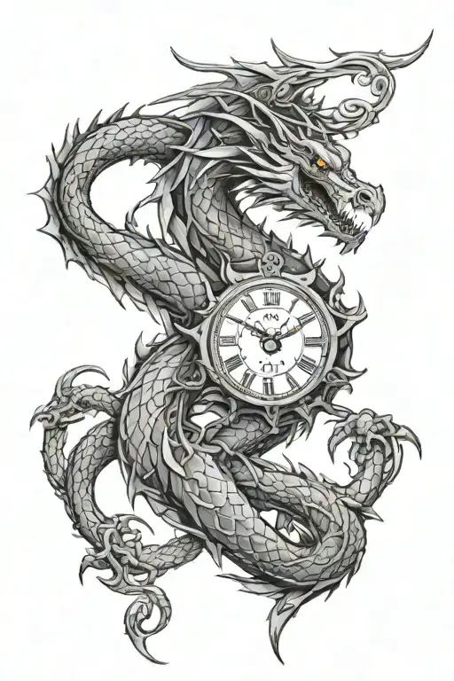 A Dragon Around The Forearm With A Clock In The Middle