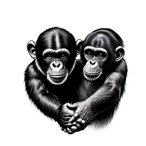 Monkey And Chimpanzee Holding Hands