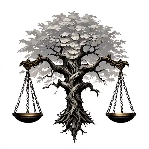 Natural Full Tree Scales Of Justice Intertwined