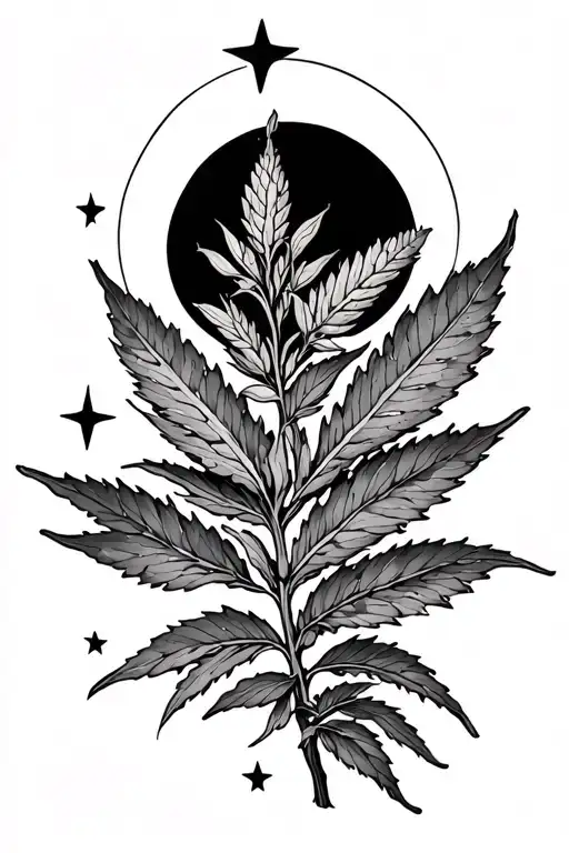 River Sage Plant With Stars And The Moon Surrounded