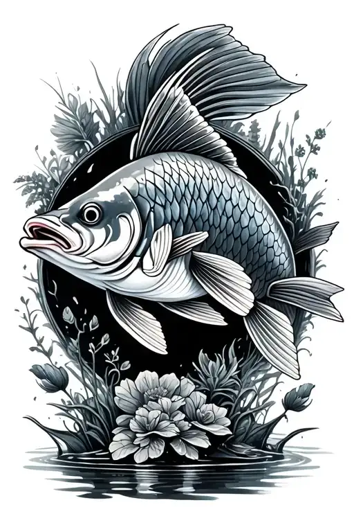 A Carp With A Little Plants In The Background