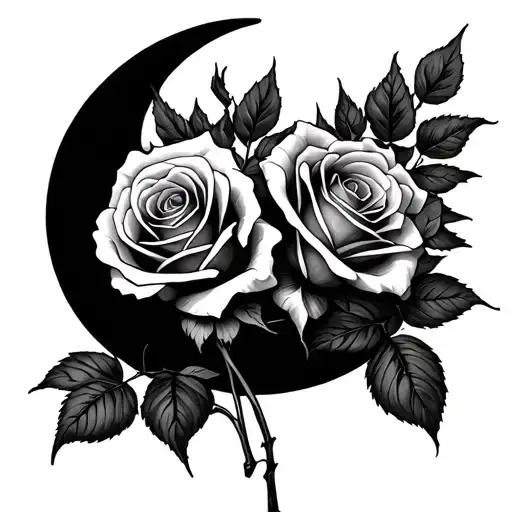 Half Moon With 2 Roses Intertwined