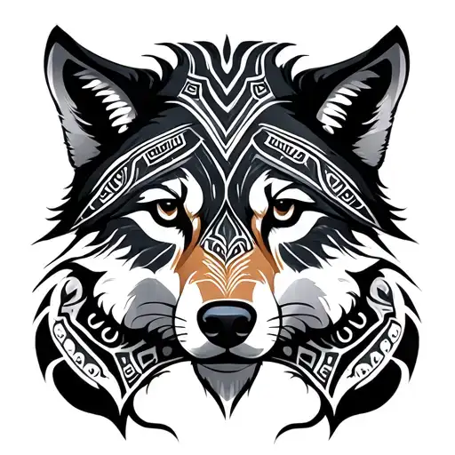 African Tribal Pattern With Wolf