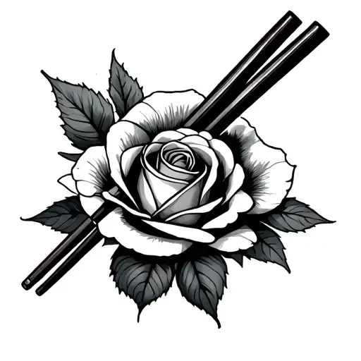 Chopsticks With Sushi And Rose Intertwined