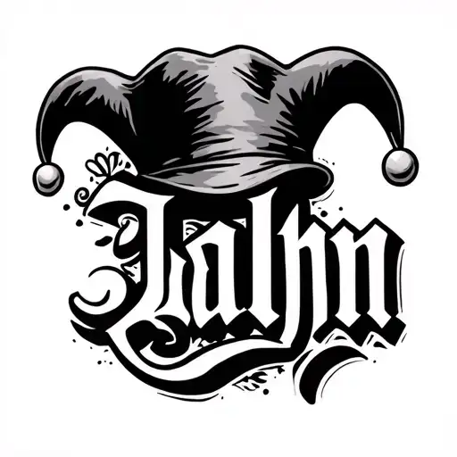 I Want Jalahn In Cursive Print With A Jester Hat On The Letter J At The Beginning Of The Word