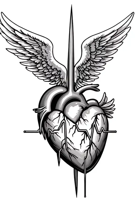 Heartbeat With Angel Wings Flying