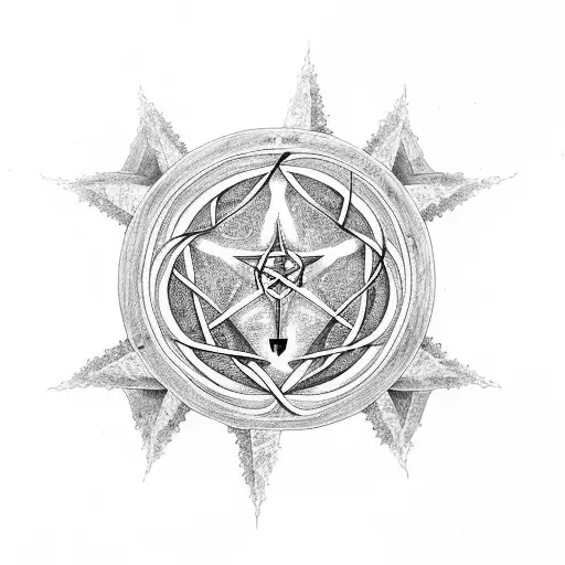 A Tree Of Life Inside A Pentagram With Angel Wings