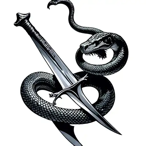 Snake Wrapped Around A Sword With Its Head Impaled