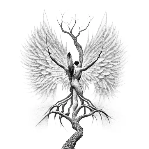 A Tree Of Life With Angel Wings