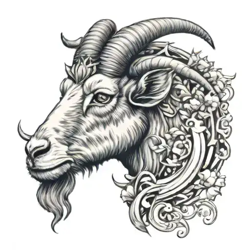 Goat Head Merged With Pisces Fish Swimming